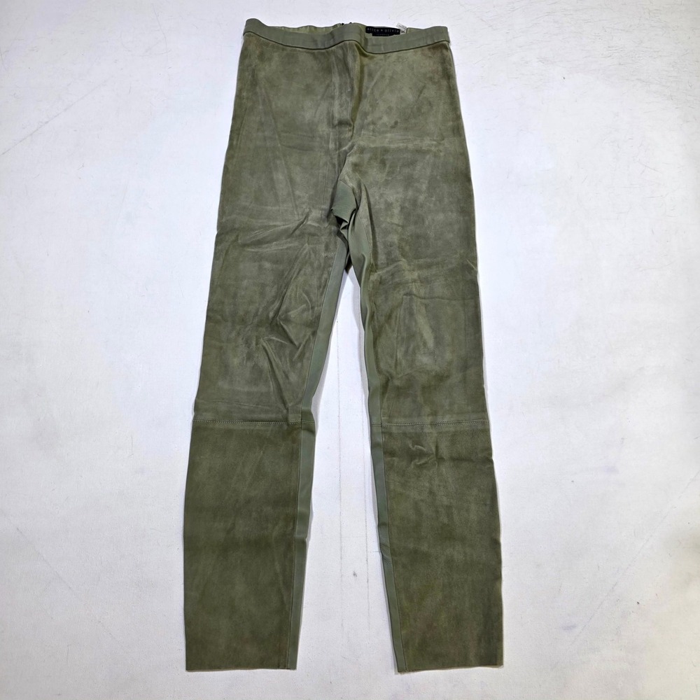 Alice + Olivia Leather Leggings Women 8 Sage Green Suede Lambskin Back Zip Pants
